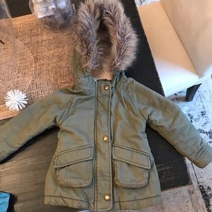 Toddler Army Green Jacket w/ Faux Fur hood